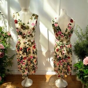 Sylvan Rich,Woman,Dress Vintage,Sz S ,Beige,Fowers,Sleeveless,V Neck,Zip.!